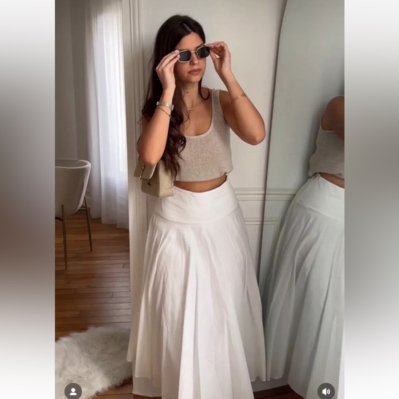 Zara Low Waist Cotton Skirt White Yoke waist Balloon hem ZW Collection L NWT - Picture 11 of 16